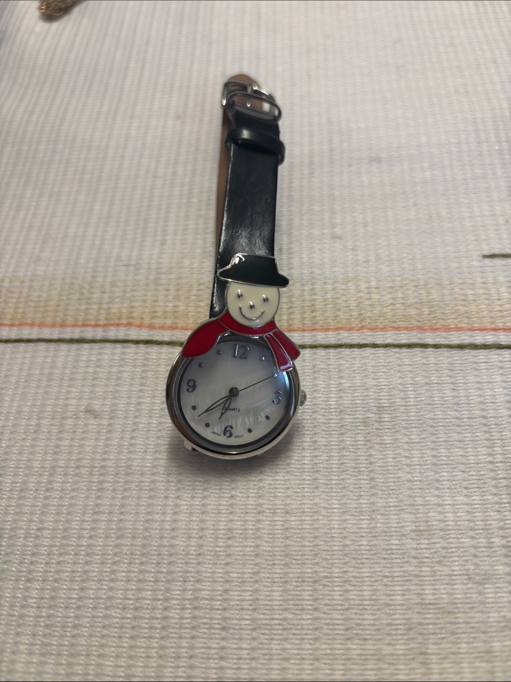 Kids Black Strap Watch with Red Snowman Accent